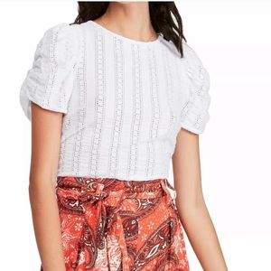 Free People Lace Puff Sleeve Top